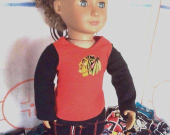 Chicago BLACKHAWKS !18 Inch Doll Clothes ,Handmade , Fits All 18 Inch Dolls  2 PC Outfit