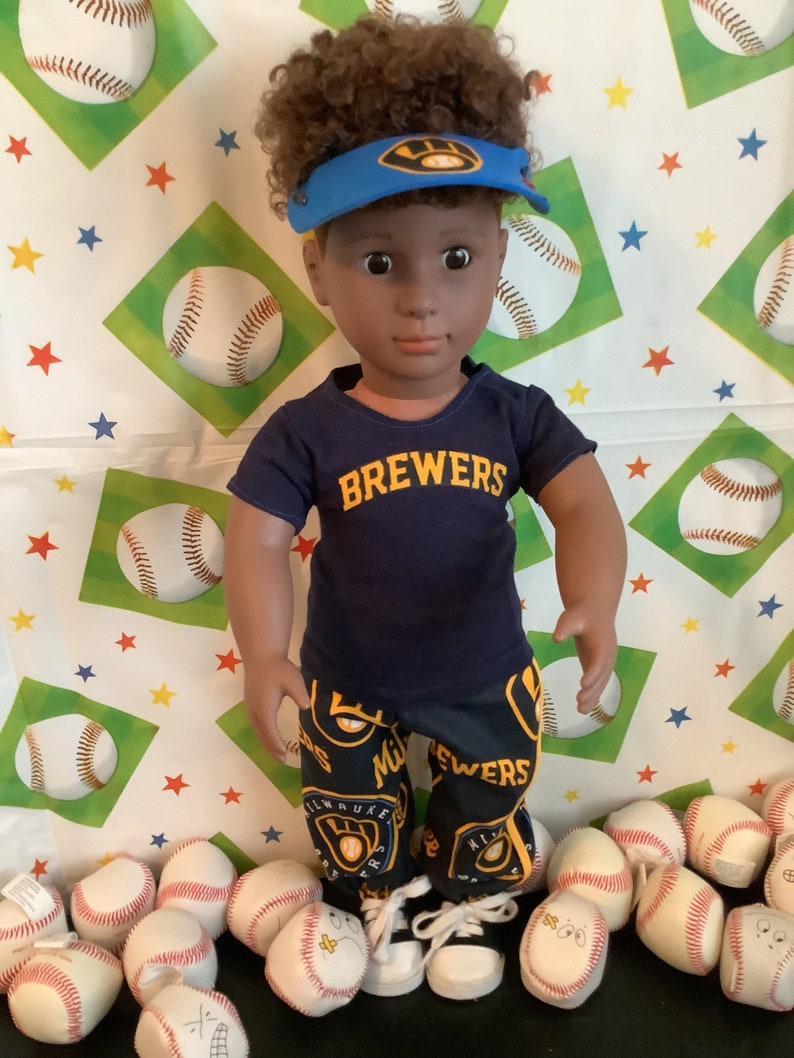 Milwaukee BREWERS 18 inch Doll Clothes , Handmade ,Fits All 18 Inch Dolls, Baseball Outfit image 1