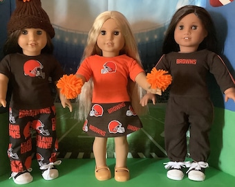 Cleveland BROWNS! Outfits! 18in Doll Clothes, Handmade, Fits all 18 inch dolls