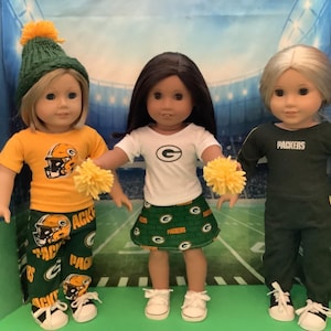 Green Bay Packers 18 Inch Doll Clothes, Handmade Game Day Outfit