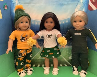 Green Bay Packers 18 Inch Doll Clothes, Handmade Game Day Outfit