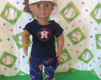 Houston  ASTROS ! 18 Inch Doll Clothes ,Handmade,Fits All 18 Inch Dolls,2 PC Baseball Outfit