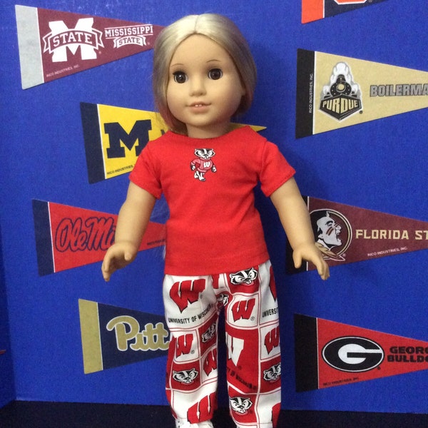 University of Wisconsin ,BADGERS ! 18inch DollClothes,Handmade ,Fits all 18 Inch Dolls ,2p+ College Football Outfit