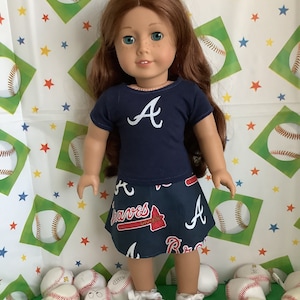 Baseball outfit, Atlanta Braves, skirt and top, 18 inch doll clothes, Handmade