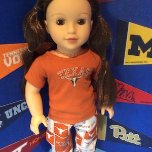 University of Texas,LONGHORNS ! 18 Inch Doll Clothes ,Handmade ,Fits All 18 Inch  Dolls ,2PC College Football  Outfit