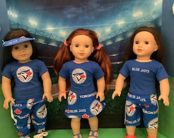 Toronto  BLUE JAYS! 18 Inch Doll Clothes ,Handmade ,Fits All 18 Inch Dolls, 2 PC Baseball Outfit