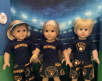 Milwaukee BREWERS ! 18 inch Doll Clothes , Handmade ,Fits All  18 Inch Dolls, Baseball Outfit