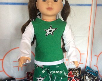 Dallas STARS! 18 inch Doll Clothes ,Handmade ,Fits all 18 inch Dolls, 2 Pc Outfit. Color: Green and White