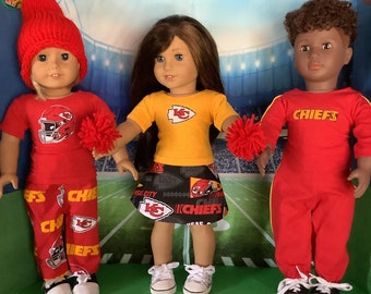 Kansas City , CHIEFS! 18 Inch Doll Clothes, Handmade , Fits All 18 Inch Dolls