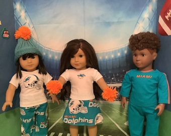 Miami DOLPHINS! Outfits! 18in Doll Clothes, Handmade, Fits all 18 inch dolls