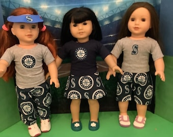 Seattle MARINERS! 18 inch Doll Clothes ,Handmade ,Fits all 18 inch dolls  2 pc Baseball Outfit
