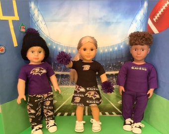 Baltimore RAVENS! Outfits! 18in Doll Clothes, Handmade, Fits all 18 inch dolls