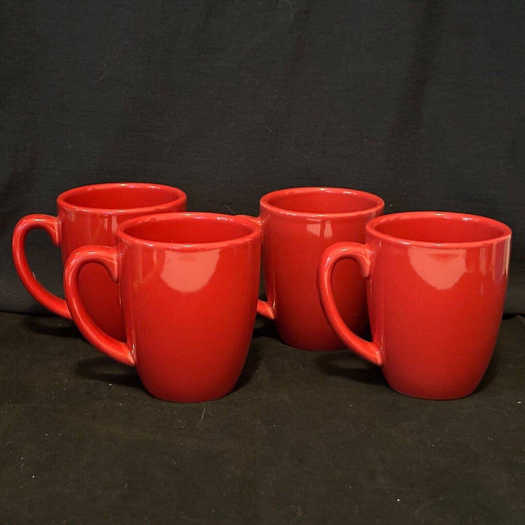 CORELLE Coordinates Stoneware Bright Red Mugs Coffee Cup Set Etsy