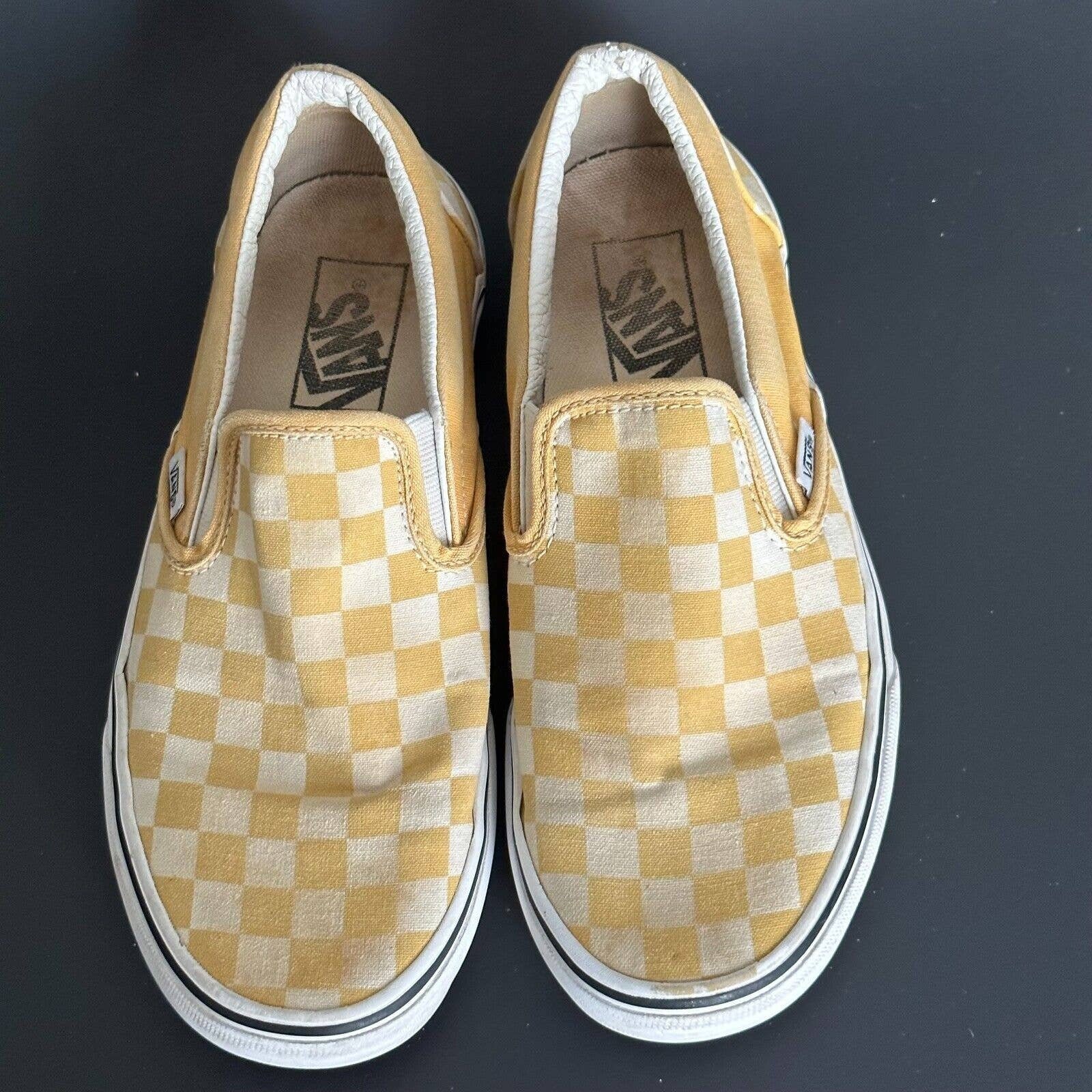 Yellow checkered vans slip ons - Depop