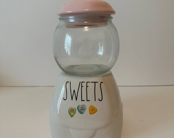 RAE DUNN sweets Valentine Pink Gumball Machine Canister W/ Candy Hearts