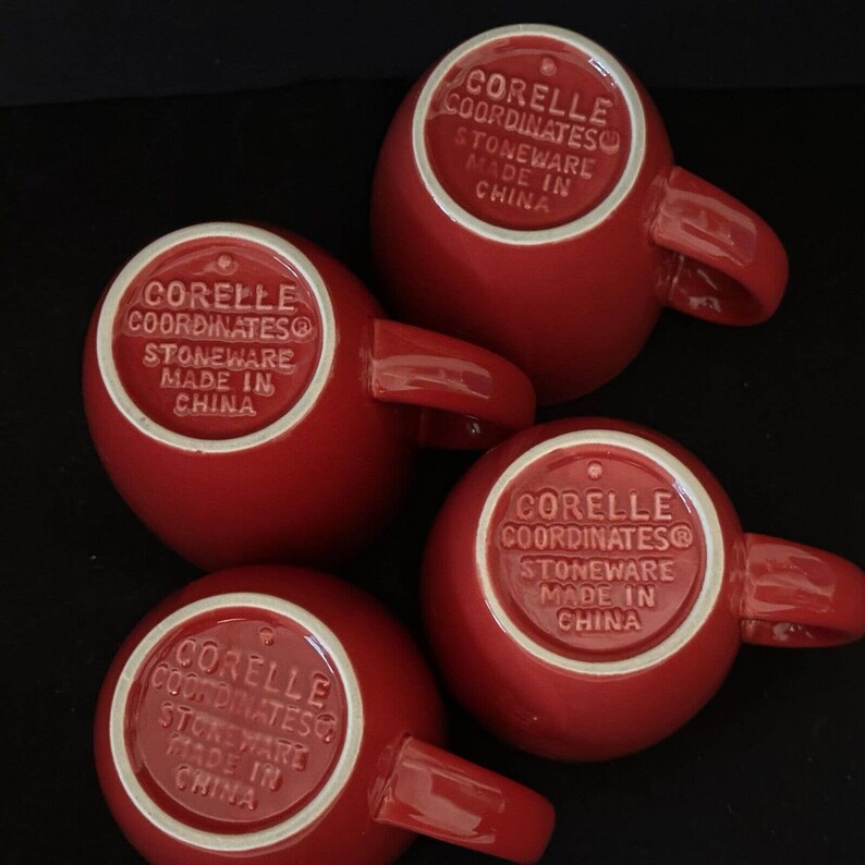 CORELLE Coordinates Stoneware Bright Red Mugs Coffee Cup Set Etsy