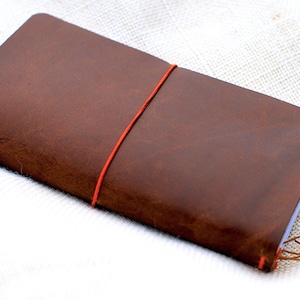 Personal Size Travelers Notebook Cover, TN, Fauxdori, Midori Style, Diary, Chestnut Brown Leather, Journal, Planner, Organizer. Beautiful!