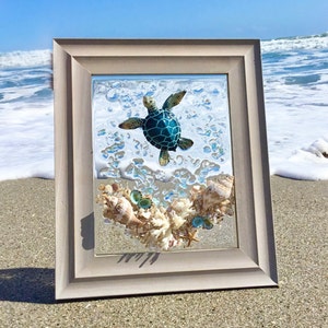 Maine Beach D\u00e9cor Wall Art Coastal D\u00e9cor Nautical Gift Lobster Shadowbox Art Framed Sea Glass Art Lobstah Nautical D\u00e9cor