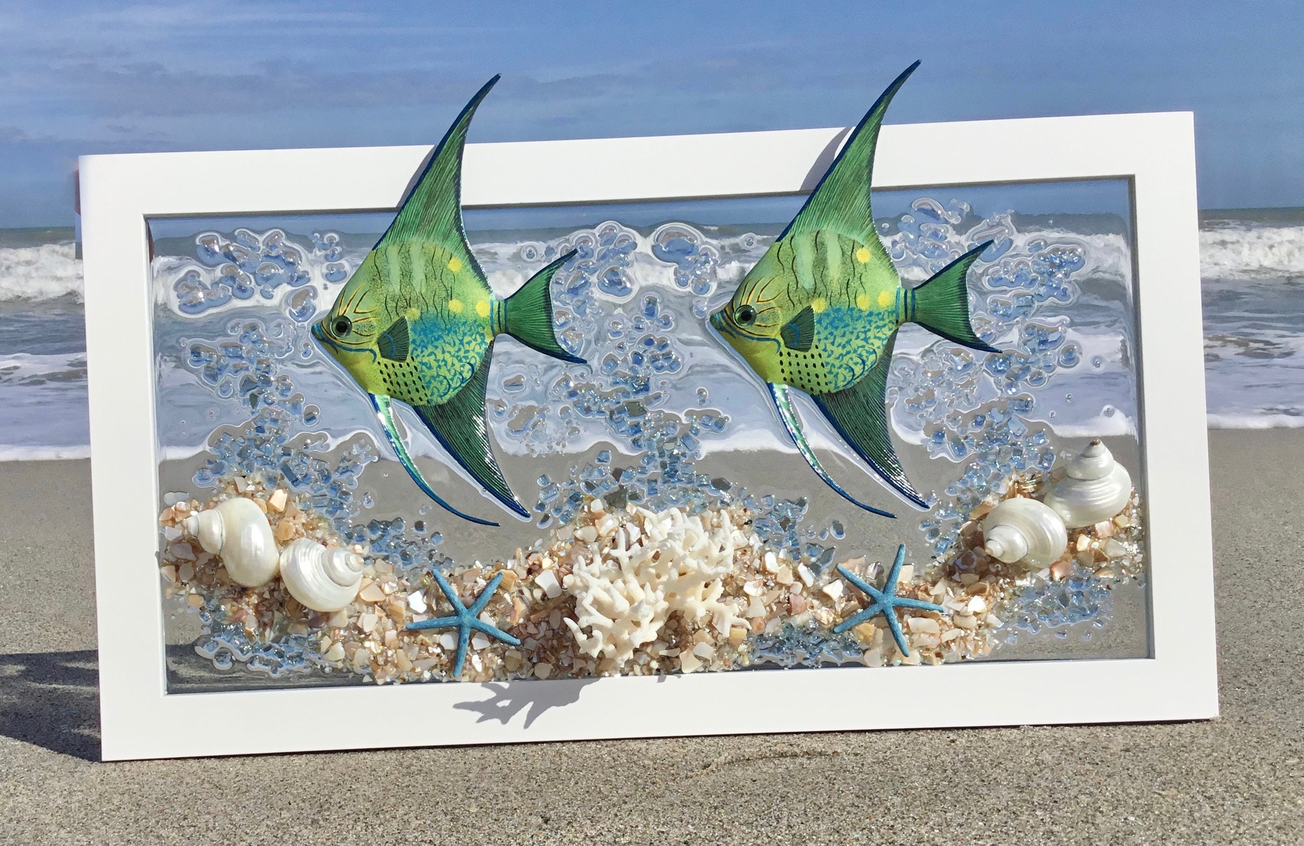 Fish Art Beach glass art gift ideas coastal wall decor Etsy