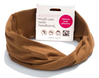 Cocoa Brown Unisex Organic Cotton Twist Headband. Multi-Style, Eco-Friendly Headwrap that's Durable and Versatile. Ideal for Travel & Sports