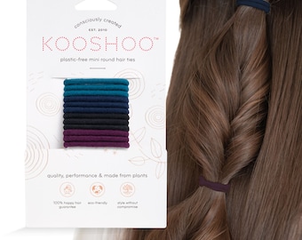 KOOSHOO Plastic-Free Mini Round Hair Ties - Zero-Waste, Cotton Hair Elastics for Small Ponytails & Kids. Durable, Fair Trade, Ethically Made