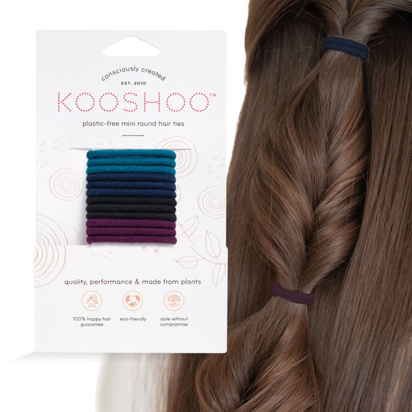 KOOSHOO Plastic-Free Mini Round Hair Ties - Zero-Waste, Cotton Hair Elastics for Small Ponytails & Kids. Durable, Fair Trade, Ethically Made