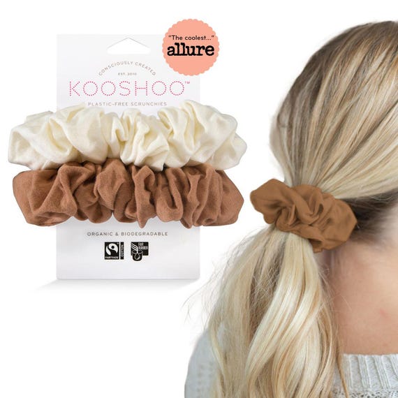 Plastic-Free, Organic Cotton Scrunchies - Zero-Waste Scrunchie Set Made from Plants. Vegan, No-Damage Accessories for All Hair Types