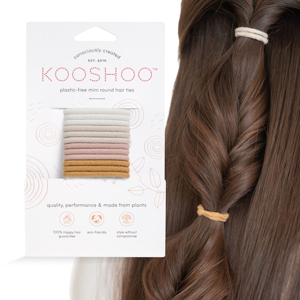 KOOSHOO Plastic-Free Mini Round Hair Ties - Zero-Waste, Cotton Hair Elastics for Braids, Small Ponytails, Kids. Durable,No-Damage Hair Bands