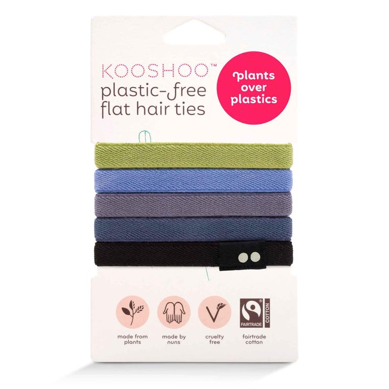KOOSHOO Plastic-Free Flat HAIR TIES | Organic Cotton, Eco-Friendly Wide Hair Elastics. Best Hair Bands for Thin, Medium, Thick, Curly Hair Sea to Sky