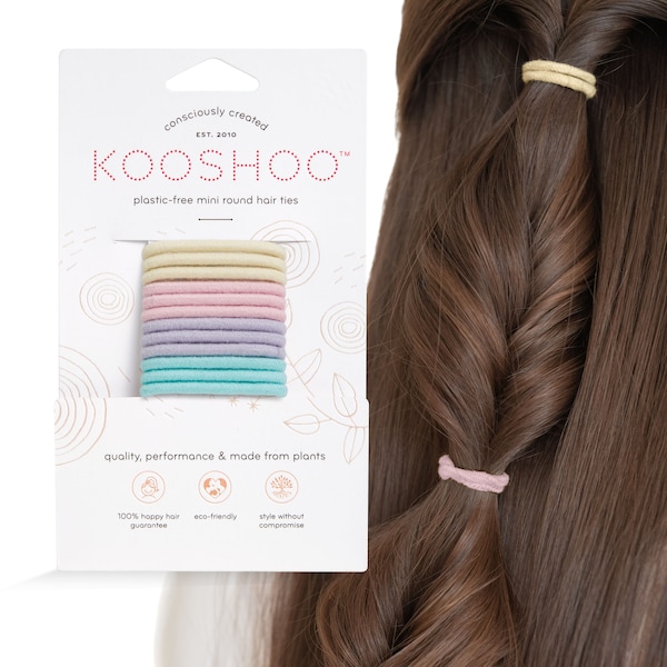 KOOSHOO Plastic-Free Pastel Mini Round Hair Ties - Zero-Waste, Cotton Hair Elastics for Braids, Small Ponytails, Kids. No-Damage Hair Bands