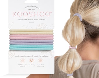 KOOSHOO Plastic-Free Mondo Hair Ties - Organic Cotton Round Hair Elastics. Machine Washable, Zero-Waste, No-Damage Hair Bands from Plants