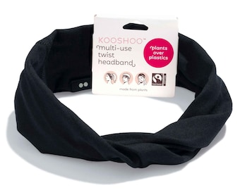 Black Organic Cotton TWIST HEADBAND for Women | Multi-Style, Infinity Loop Head Band. Unisex Exercise Headband for Barre, Yoga, Pilates...