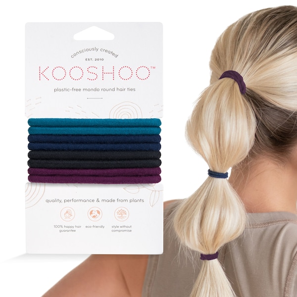 KOOSHOO Plastic-Free Dark Mondo Hair Ties - Organic Cotton Round Hair Elastics. Washable, Durable, No-Damage Hair Bands Made from Plants
