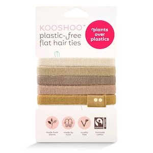 KOOSHOO Plastic-Free Flat HAIR TIES | Organic Cotton, Eco-Friendly Wide Hair Elastics. Best Hair Bands for Thin, Medium, Thick, Curly Hair
