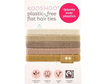 KOOSHOO Plastic-Free Flat HAIR TIES | Organic Cotton, Eco-Friendly Wide Hair Elastics. Best Hair Bands for Thin, Medium, Thick, Curly Hair