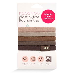 KOOSHOO Plastic-Free Flat HAIR TIES | Organic Cotton, Eco-Friendly Wide Hair Elastics. Best Hair Bands for Thin, Medium, Thick, Curly Hair Earth Tints