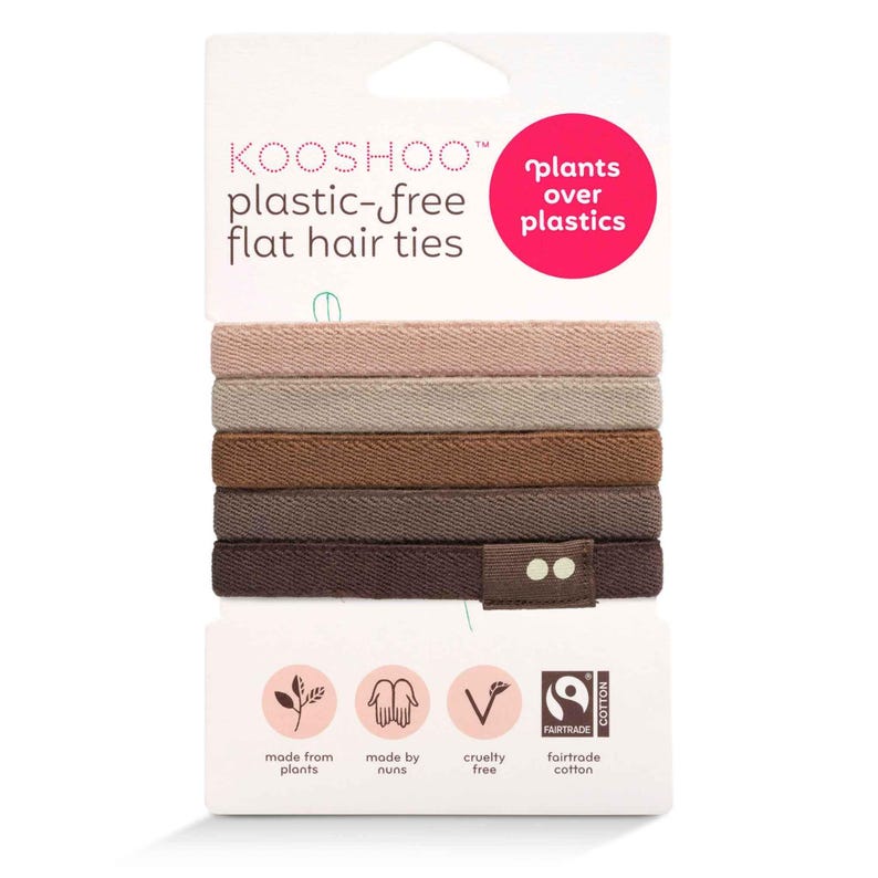 KOOSHOO Plastic-Free Flat HAIR TIES | Organic Cotton, Eco-Friendly Wide Hair Elastics. Best Hair Bands for Thin, Medium, Thick, Curly Hair Earth Tints