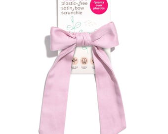 Elastico per capelli 3 in 1 con fiocco in raso / foulard, scrunchie sottile ed elastico per capelli con fiocco. Elastici per capelli lunghi con nodo a fiocco, ecologici, in cotone biologico