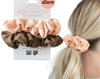 KOOSHOO Scrunchies senza plastica - Set di scrunchies a zero sprechi realizzati con materiali vegetali. Accessori lavabili, equosolidali e non danneggianti per tutti i tipi di capelli.