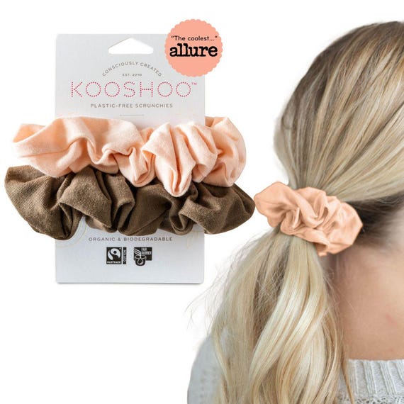 KOOSHOO Plastic-Free Scrunchies - Zero-Waste Scrunchie Set Made from Plants. Washable, Fair Trade, No-Damage Accessories for All Hair Types