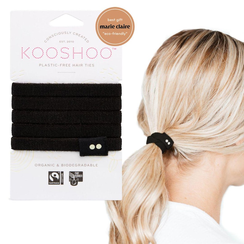 wide black hair ties made from organic cotton and natural tree rubber