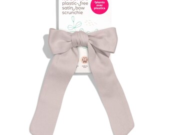 Elastico per capelli con fiocco in raso di cotone biologico / 3 accessori per capelli da donna in 1: elastico per capelli con fiocco, foulard e scrunchie sottile. Elastici per capelli con nodo ecologico.