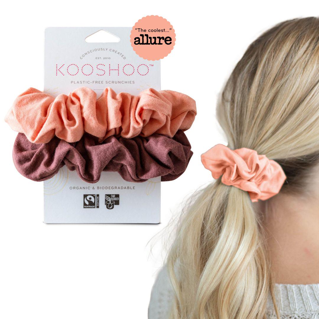 KOOSHOO Plastic-Free Scrunchies - Organic Cotton Scrunchie Set Made from Plants. Washable, Durable, Vegan Accessories for All Hair Types