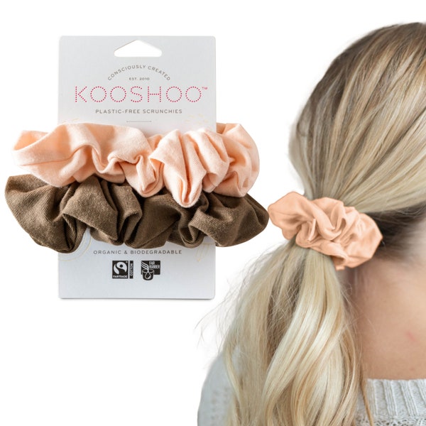 KOOSHOO Plastic-Free Scrunchies - Zero-Waste Scrunchie Set Made from Plants. Washable, Fair Trade, No-Damage Accessories for All Hair Types