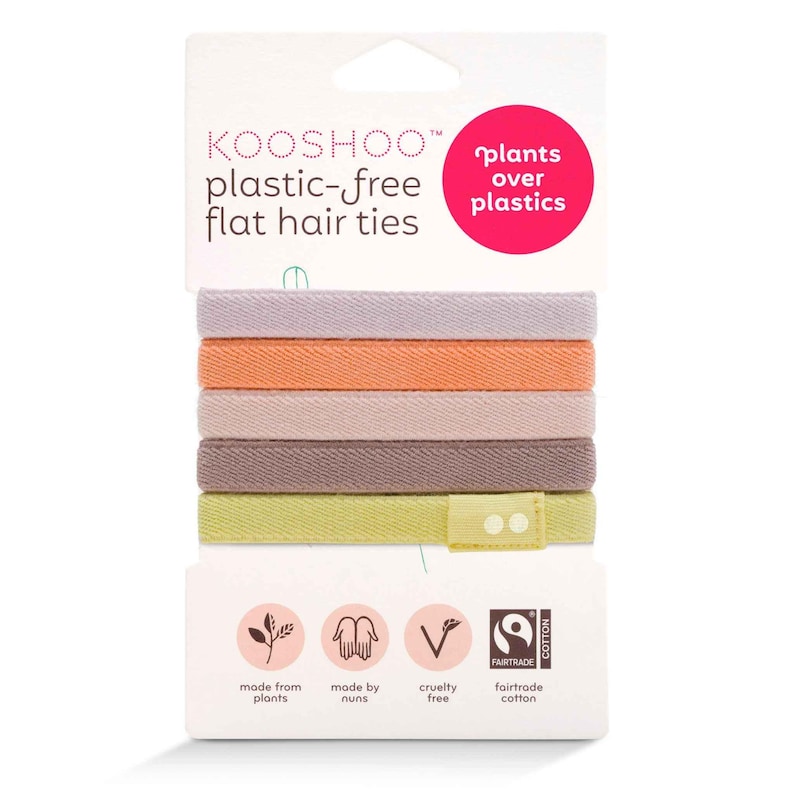 KOOSHOO Plastic-Free Flat HAIR TIES | Organic Cotton, Eco-Friendly Wide Hair Elastics. Best Hair Bands for Thin, Medium, Thick, Curly Hair Bright Spark