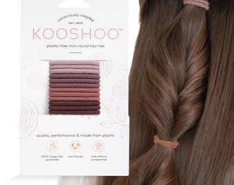 KOOSHOO Plastic-Free Mini Round Hair Ties - Zero-Waste, Cotton Hair Elastics for Kids' Hair. Durable, Ethically Made, No-Damage Hair Bands