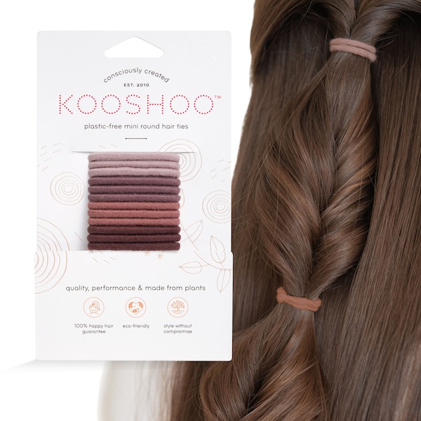 KOOSHOO Plastic-Free Mini Round Hair Ties - Zero-Waste, Cotton Hair Elastics for Kids' Hair. Durable, Ethically Made, No-Damage Hair Bands