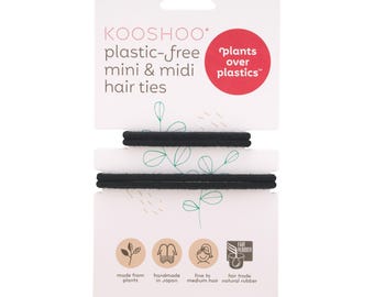 Organic Cotton Black Mini & Midi Hair Ties for Fine Hair, Braids, and Kids. Plastic-free, Creaseless Crafted in Japan, with 2 Sizes
