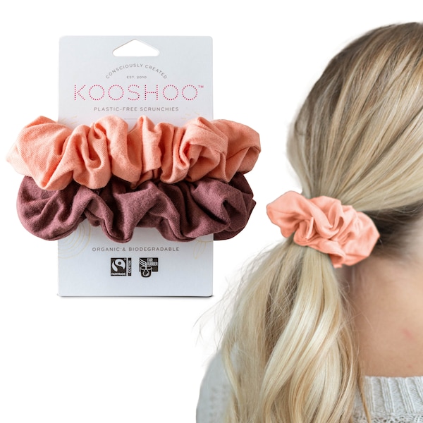 KOOSHOO Plastic-Free Scrunchies - Organic Cotton Scrunchie Set Made from Plants. Washable, Durable, Vegan Accessories for All Hair Types