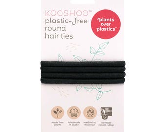 KOOSHOO Elastici per capelli Mondo senza plastica, neri - Elastici rotondi in cotone biologico - Lavabili in lavatrice, realizzati con materiali vegetali, a zero rifiuti